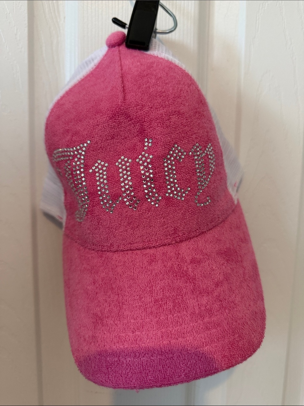 Juicy Couture light Pink Terry Rhinestone Logo Trucker Cap